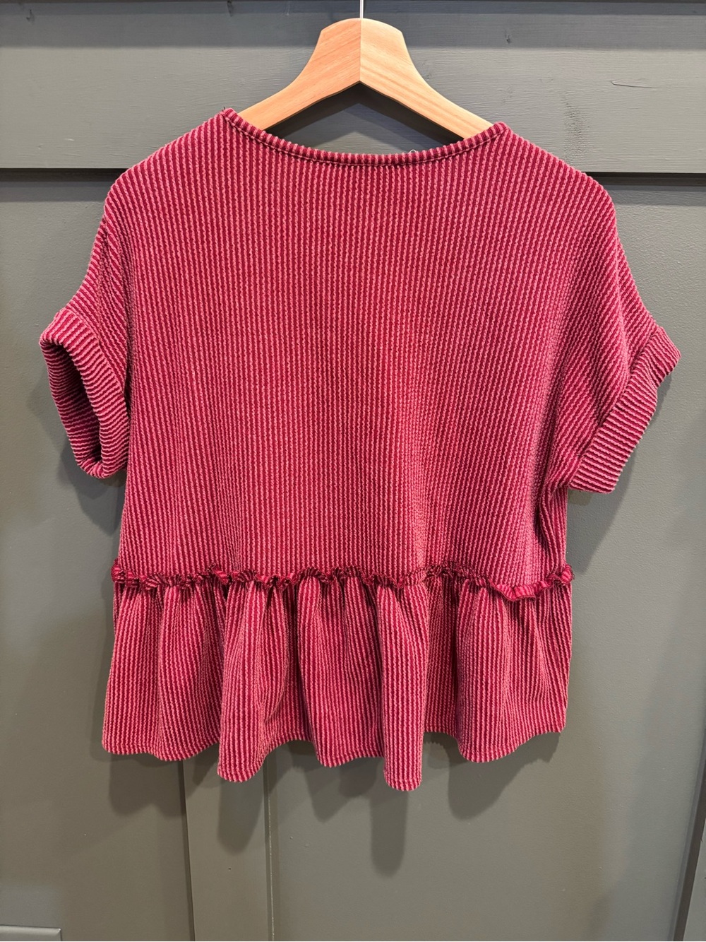 Jolie Raspberry Pink V-Neck Ruffled Peplum Tunic - Picture 2 of 2
